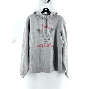 Crazy Cow Lady Rosie Women's Gray Pullover Graphic Hoodie Sweatshirt Size L